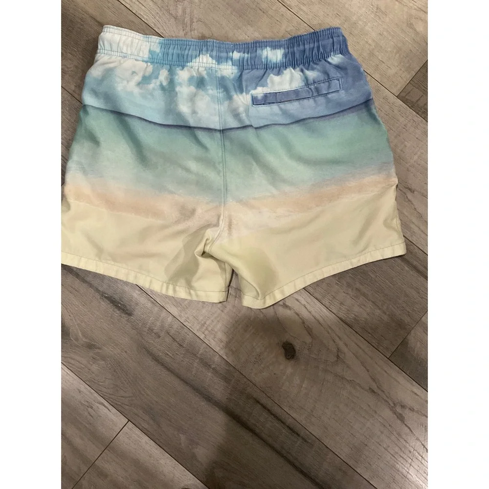 Abercrombie & Fitch Mens Beach Scene Print Swim Trunks Blue Tan Medium 5‎ Inch